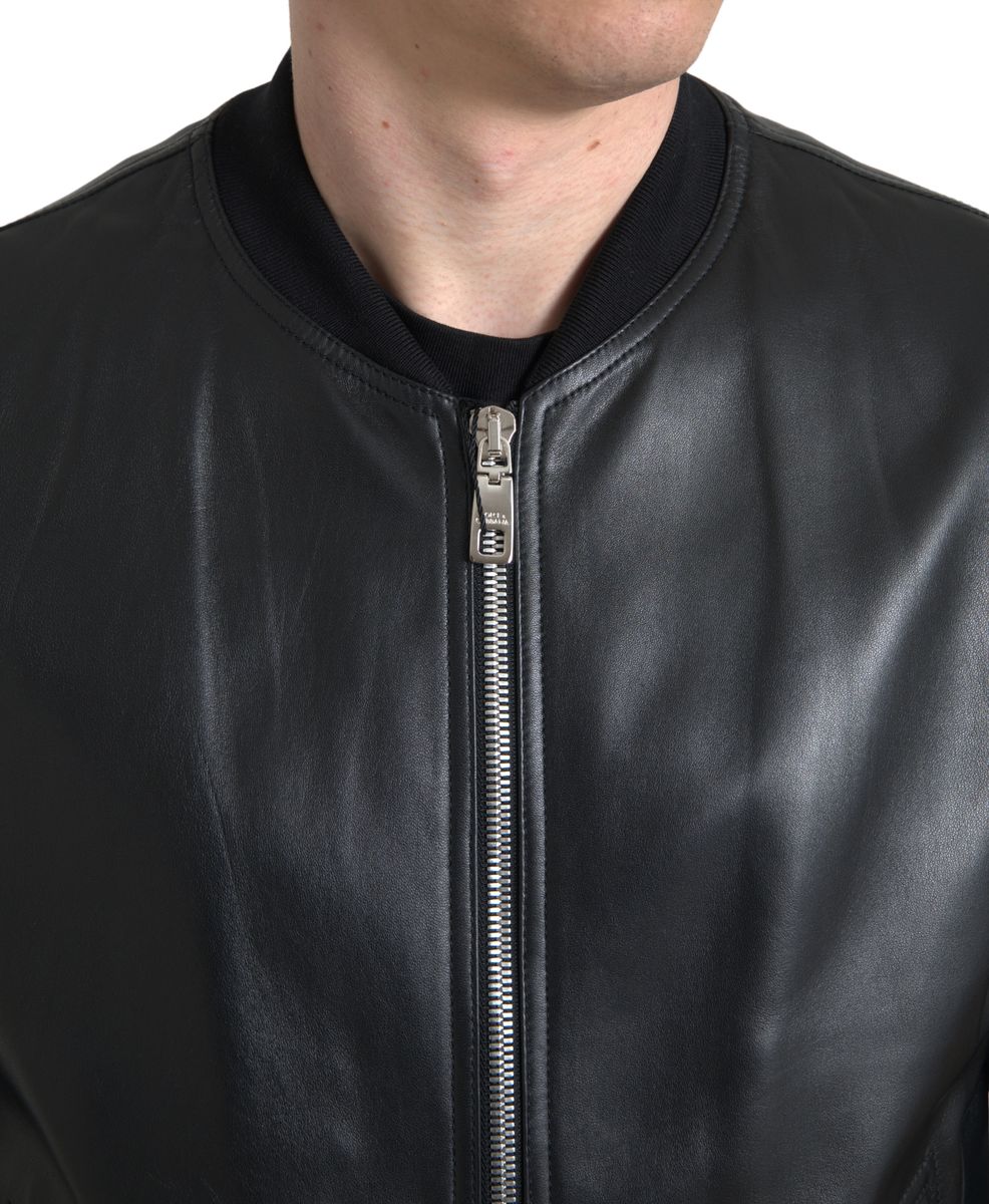 Dolce &amp;amp; Gabbana Svart Läder Bomberjacka Herr