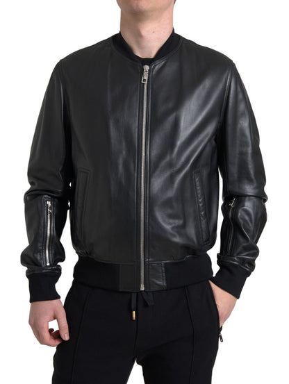 Dolce &amp;amp; Gabbana Svart Läder Bomberjacka Herr
