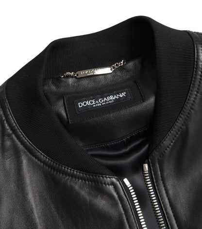 Dolce &amp;amp; Gabbana Svart Läder Bomberjacka Herr