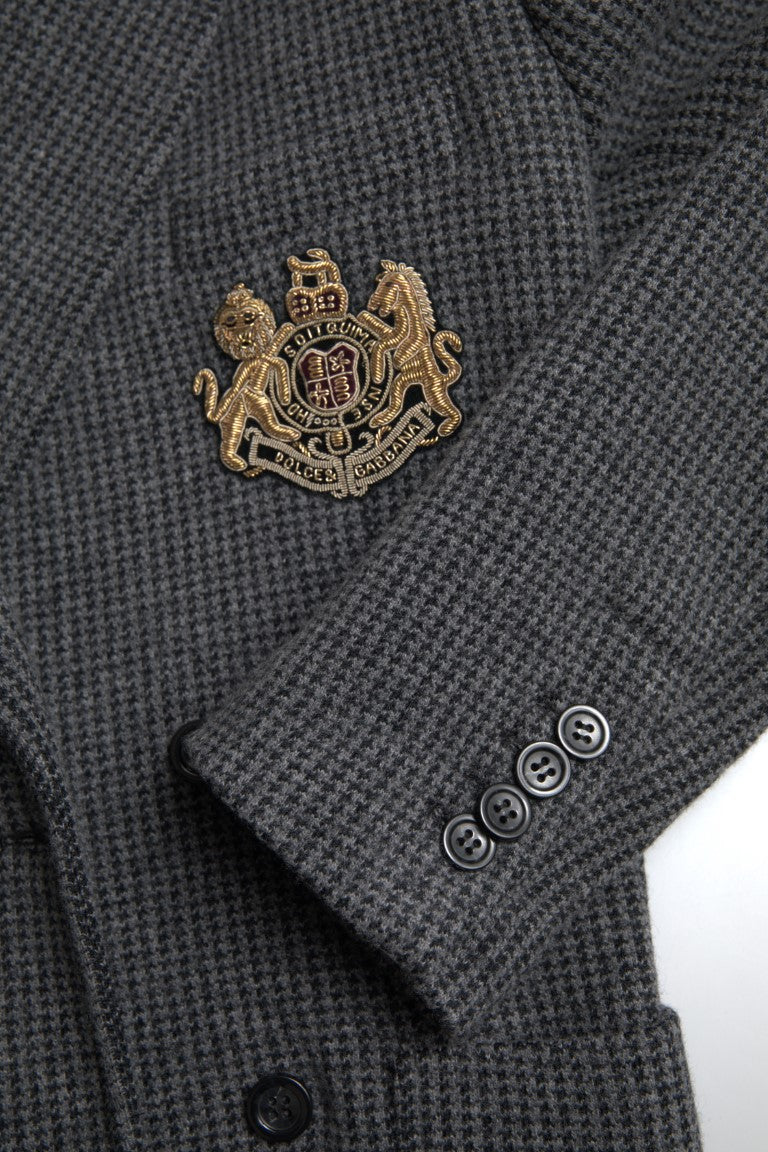 Dolce &amp;amp; Gabbana Grå Dubbelknäppt Kavaj med Broderi och Logotyp
