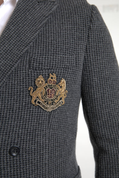 Dolce &amp;amp; Gabbana Grå Dubbelknäppt Kavaj med Broderi och Logotyp