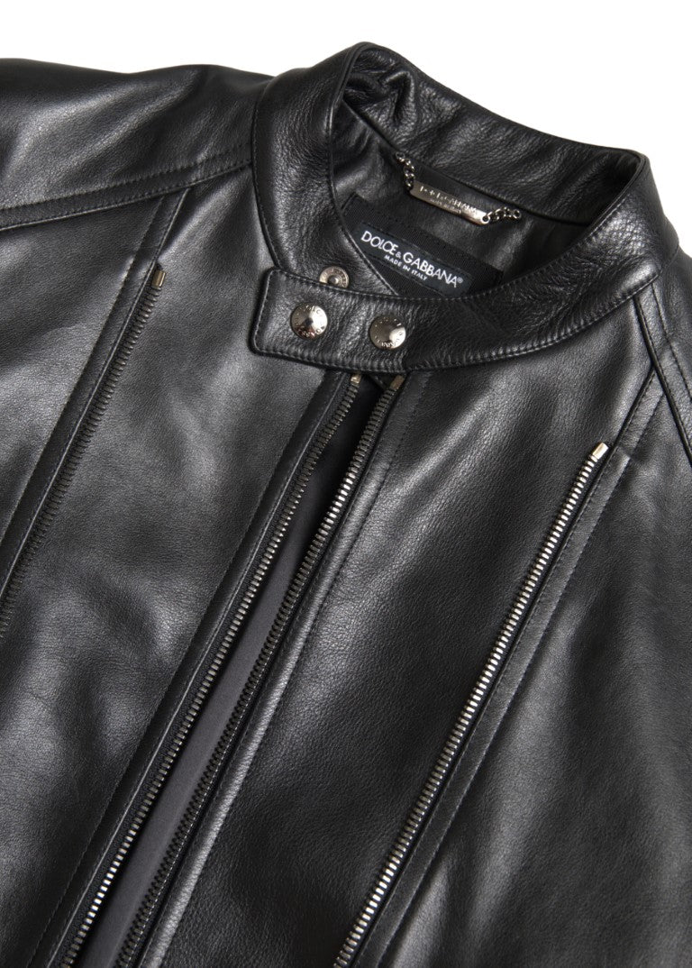 Dolce &amp;amp; Gabbana Svart Läderjacka med Dragkedja Herrjacka
