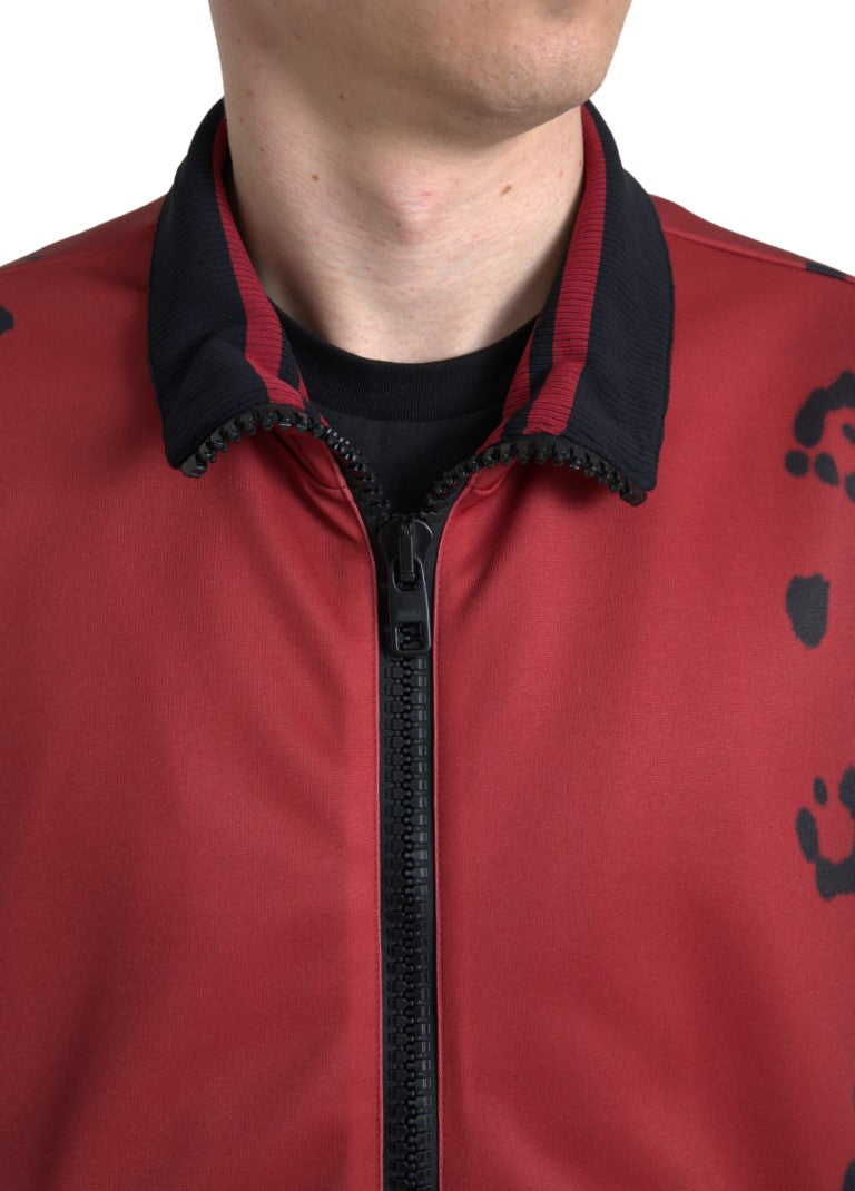 Dolce &amp;amp; Gabbana Röd Leopardfärgad Polyester Bomberjacka med Hel Dragkedja