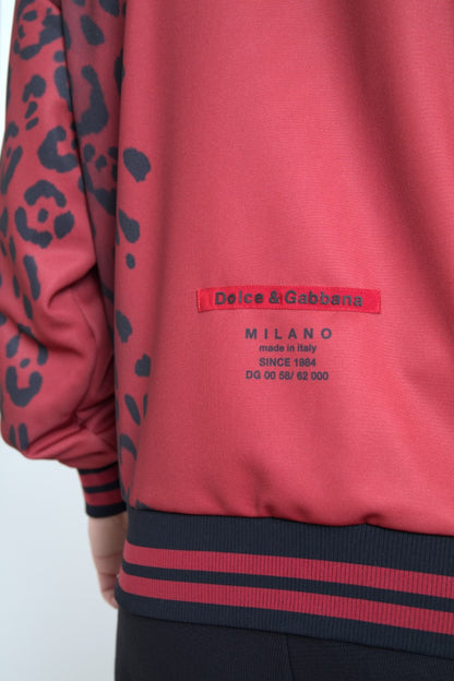 Dolce &amp;amp; Gabbana Röd Leopardfärgad Polyester Bomberjacka med Hel Dragkedja