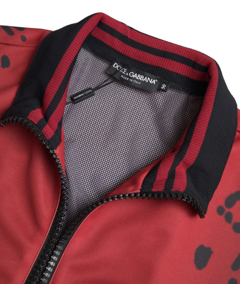 Dolce &amp;amp; Gabbana Röd Leopardfärgad Polyester Bomberjacka med Hel Dragkedja