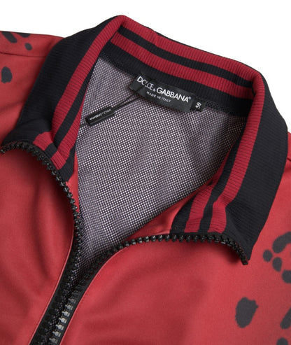 Dolce &amp;amp; Gabbana Röd Leopardfärgad Polyester Bomberjacka med Hel Dragkedja