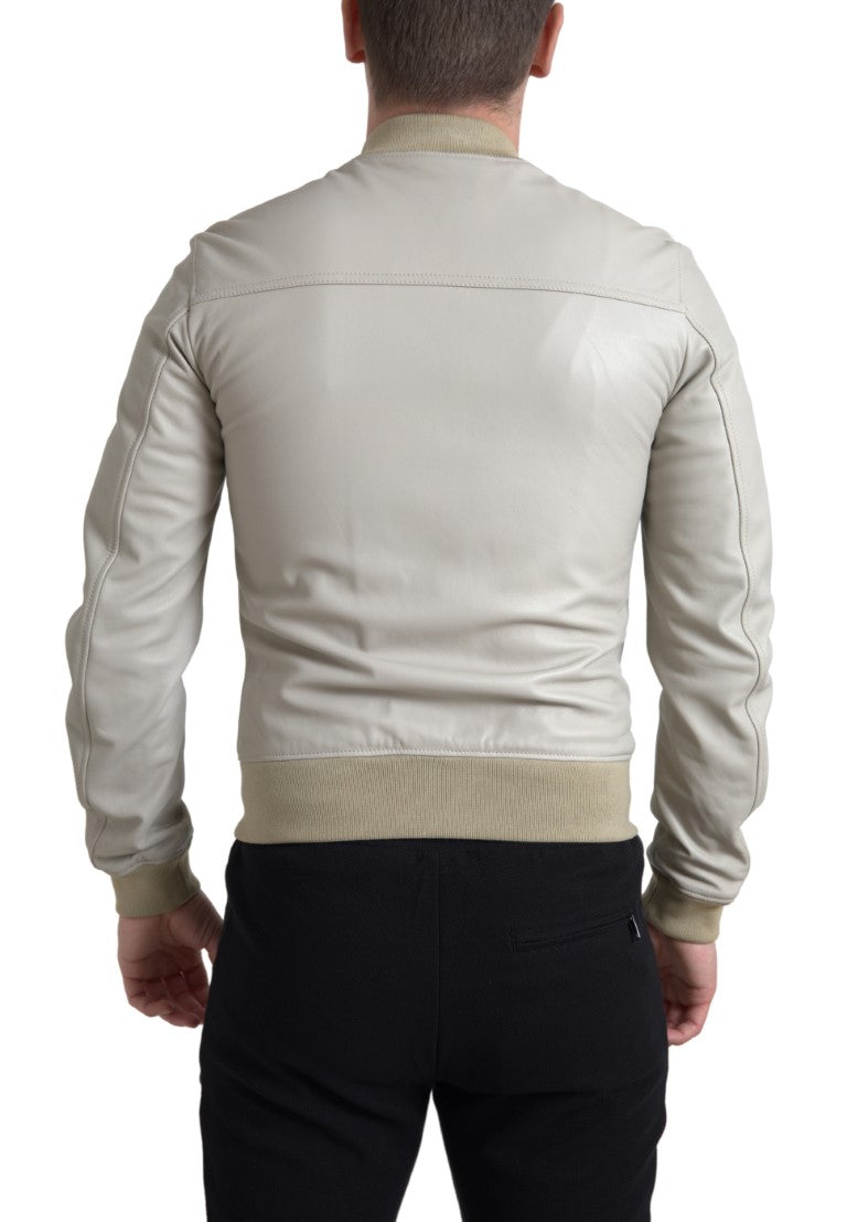 Dolce &amp;amp; Gabbana Krämfärgad Läderbomber Blouson Hel Dragkedja