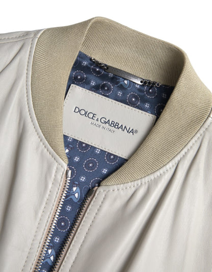 Dolce &amp;amp; Gabbana Krämfärgad Läderbomber Blouson Hel Dragkedja