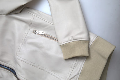 Dolce &amp;amp; Gabbana Krämfärgad Läderbomber Blouson Hel Dragkedja