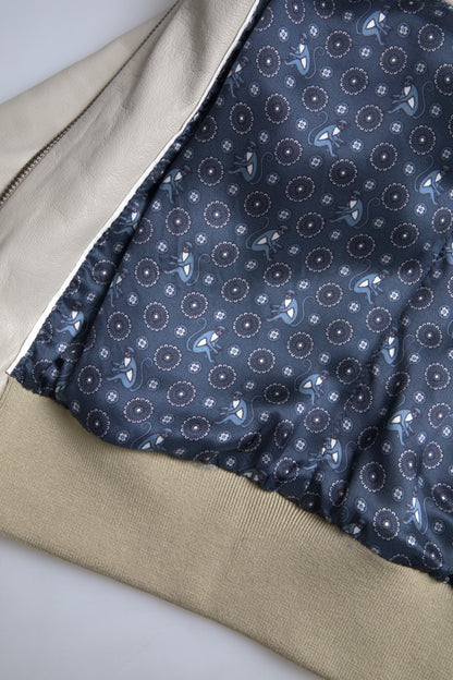 Dolce &amp;amp; Gabbana Krämfärgad Läderbomber Blouson Hel Dragkedja