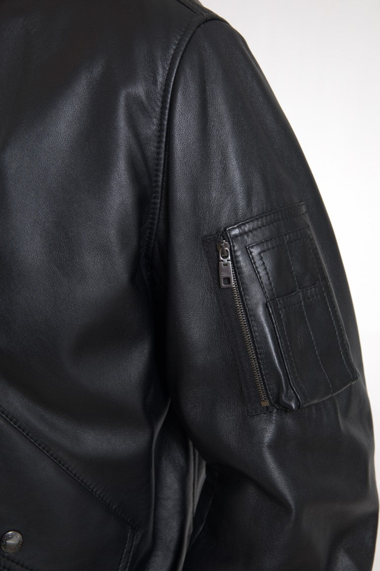 Dolce &amp;amp; Gabbana svart läderblouson med hel dragkedja och bomberjacka