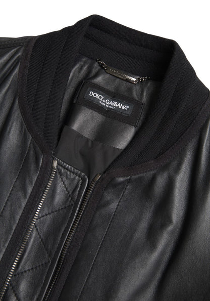 Dolce &amp;amp; Gabbana svart läderblouson med hel dragkedja och bomberjacka