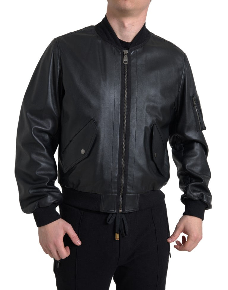 Dolce &amp;amp; Gabbana svart läderblouson med hel dragkedja och bomberjacka