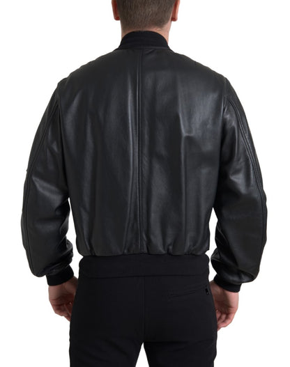 Dolce &amp;amp; Gabbana svart läderblouson med hel dragkedja och bomberjacka