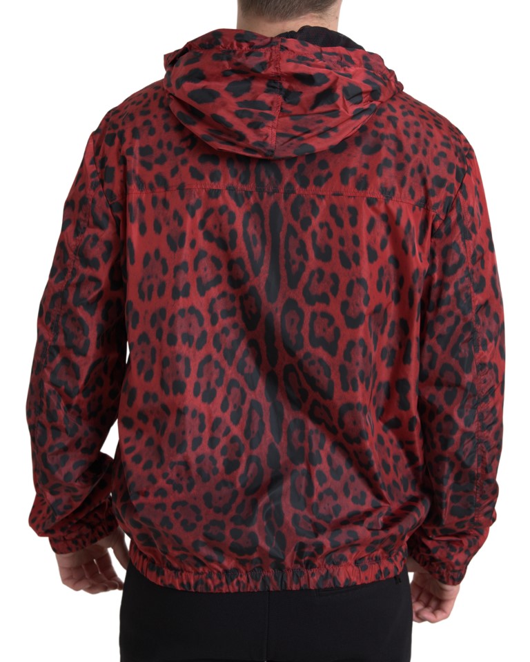 Dolce &amp;amp; Gabbana Röd Leopardjacka med Huva och Hel Dragkedja