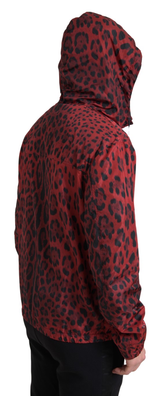 Dolce &amp;amp; Gabbana Röd Leopardjacka med Huva och Hel Dragkedja