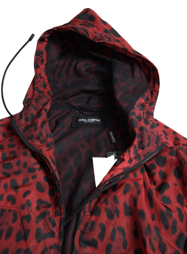 Dolce &amp;amp; Gabbana Röd Leopardjacka med Huva och Hel Dragkedja