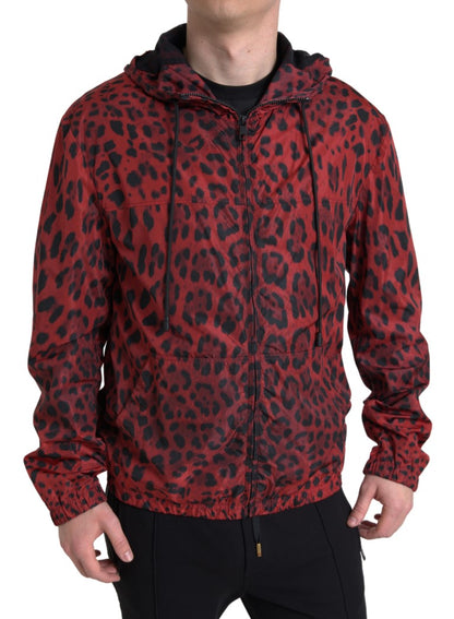 Dolce &amp;amp; Gabbana Röd Leopardjacka med Huva och Hel Dragkedja