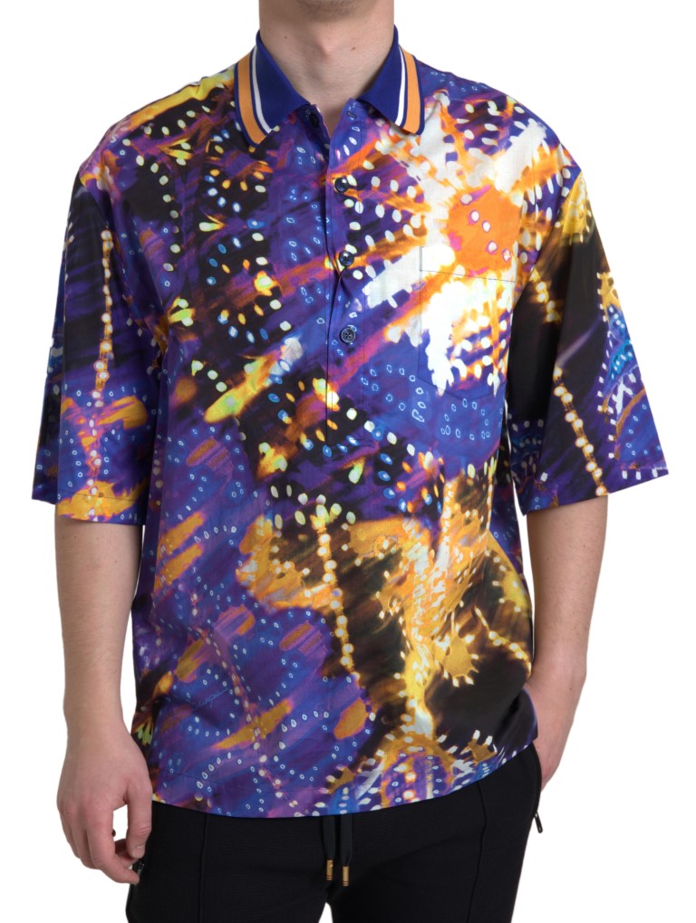 Dolce &amp;amp; Gabbana Luminaire Print Cotton Polotopp Herrskjorta