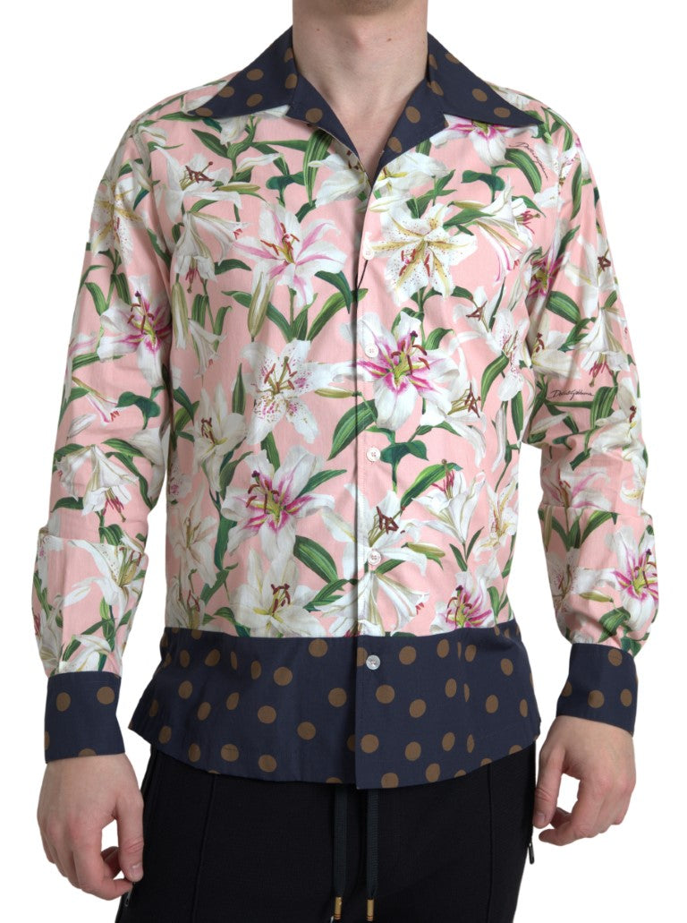 Dolce &amp;amp; Gabbana bomullsskjorta med prickig krage och liljemönster