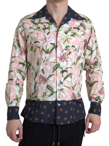 Dolce &amp;amp; Gabbana bomullsskjorta med prickig krage och liljemönster