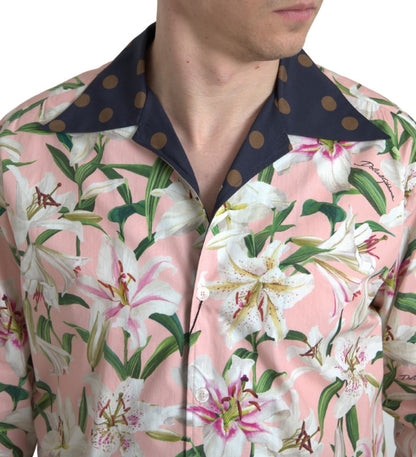 Dolce &amp;amp; Gabbana bomullsskjorta med prickig krage och liljemönster