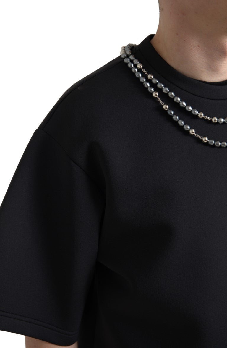 Dolce &amp;amp; Gabbana svart halsbands-t-shirt med utsmyckad polyester