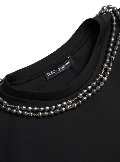 Dolce &amp;amp; Gabbana svart halsbands-t-shirt med utsmyckad polyester