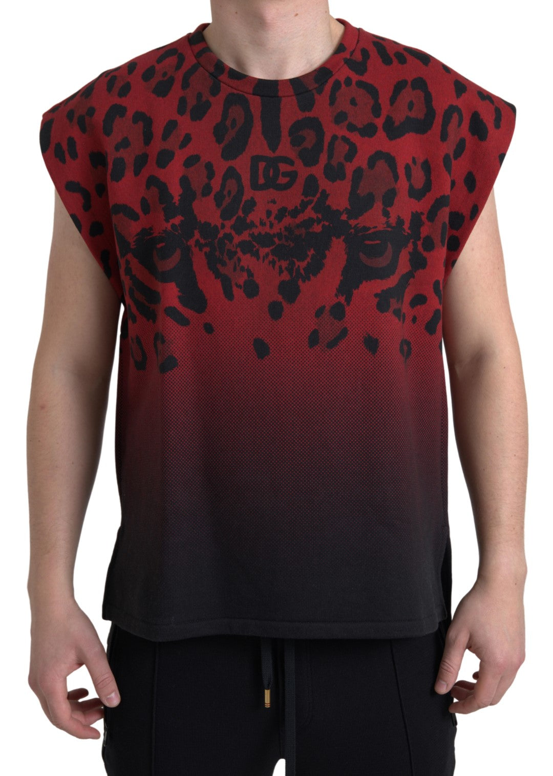Dolce &amp;amp; Gabbana Röd Leopardfärgad Bomull Ärmlös Linne T-shirt