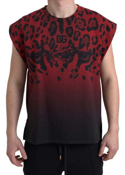 Dolce &amp;amp; Gabbana Röd Leopardfärgad Bomull Ärmlös Linne T-shirt