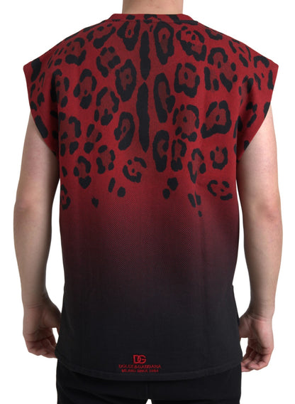 Dolce &amp;amp; Gabbana Röd Leopardfärgad Bomull Ärmlös Linne T-shirt
