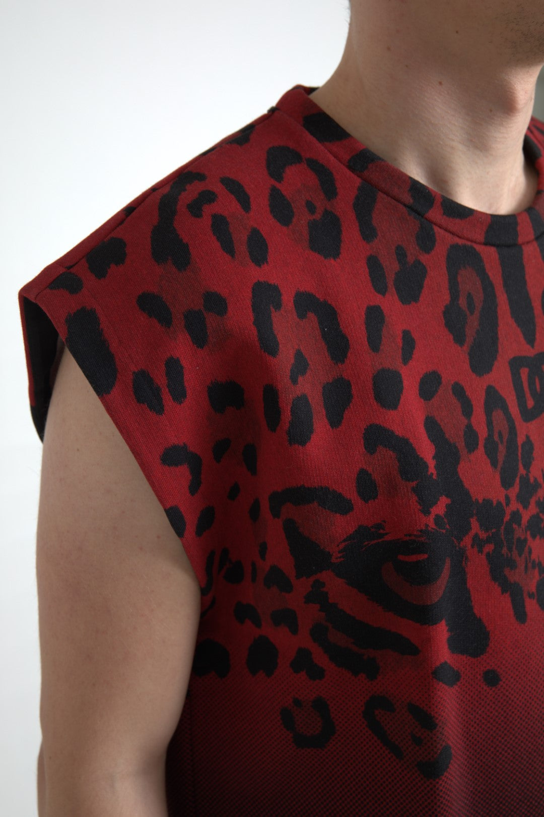 Dolce &amp;amp; Gabbana Röd Leopardfärgad Bomull Ärmlös Linne T-shirt