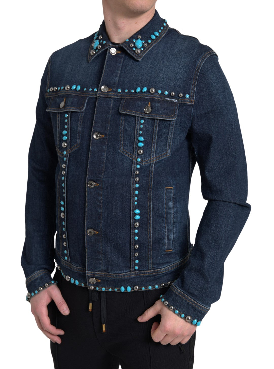Dolce &amp;amp; Gabbana Blå Denim Turkos Stenar Nitjacka