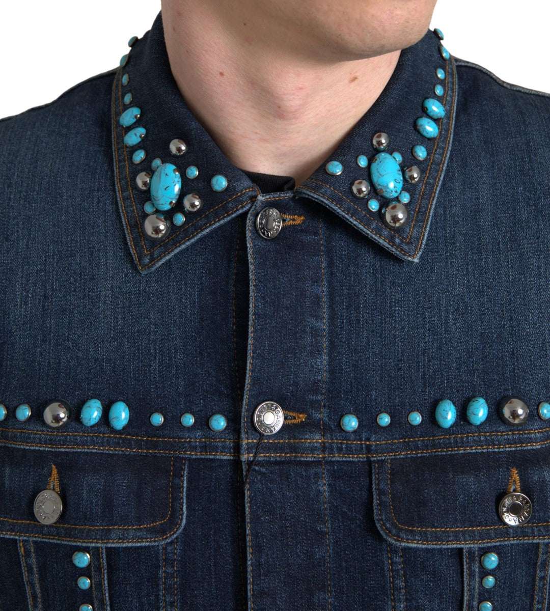 Dolce &amp;amp; Gabbana Blå Denim Turkos Stenar Nitjacka
