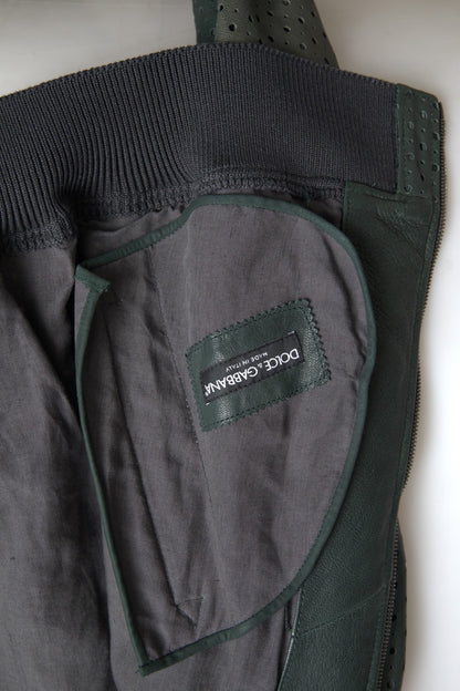 Dolce &amp;amp; Gabbana Grön Perforerad Läderbomberjacka