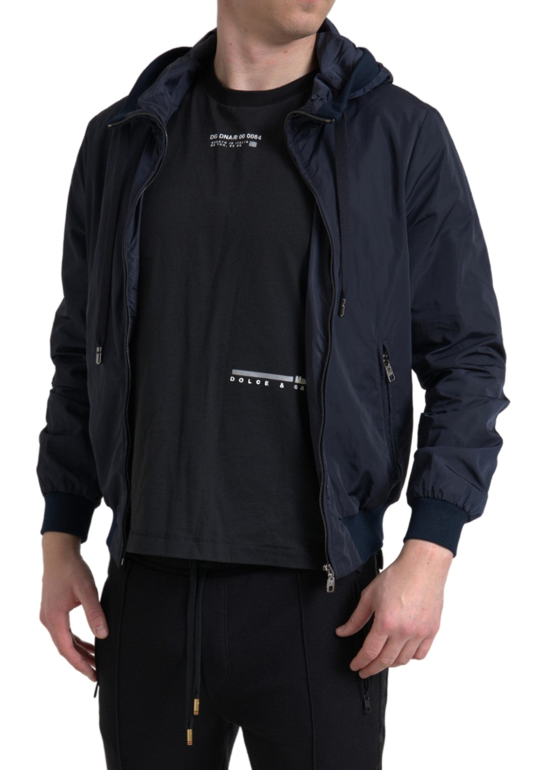 Dolce &amp;amp; Gabbana Blå Hoodie Logo Polyester Hel Dragkedja