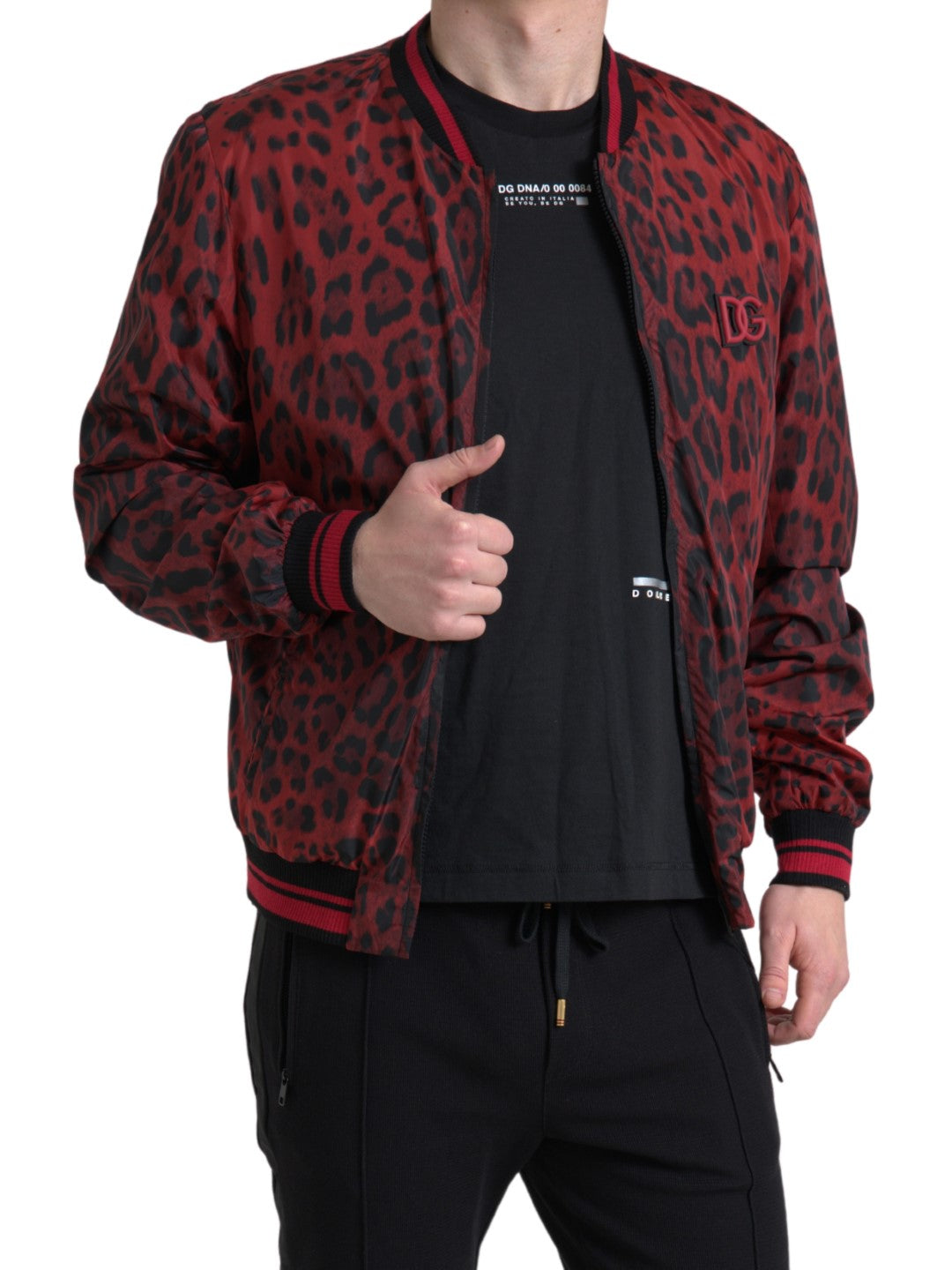 Dolce &amp;amp; Gabbana Röd Leopard Bomber Kort Kappa
