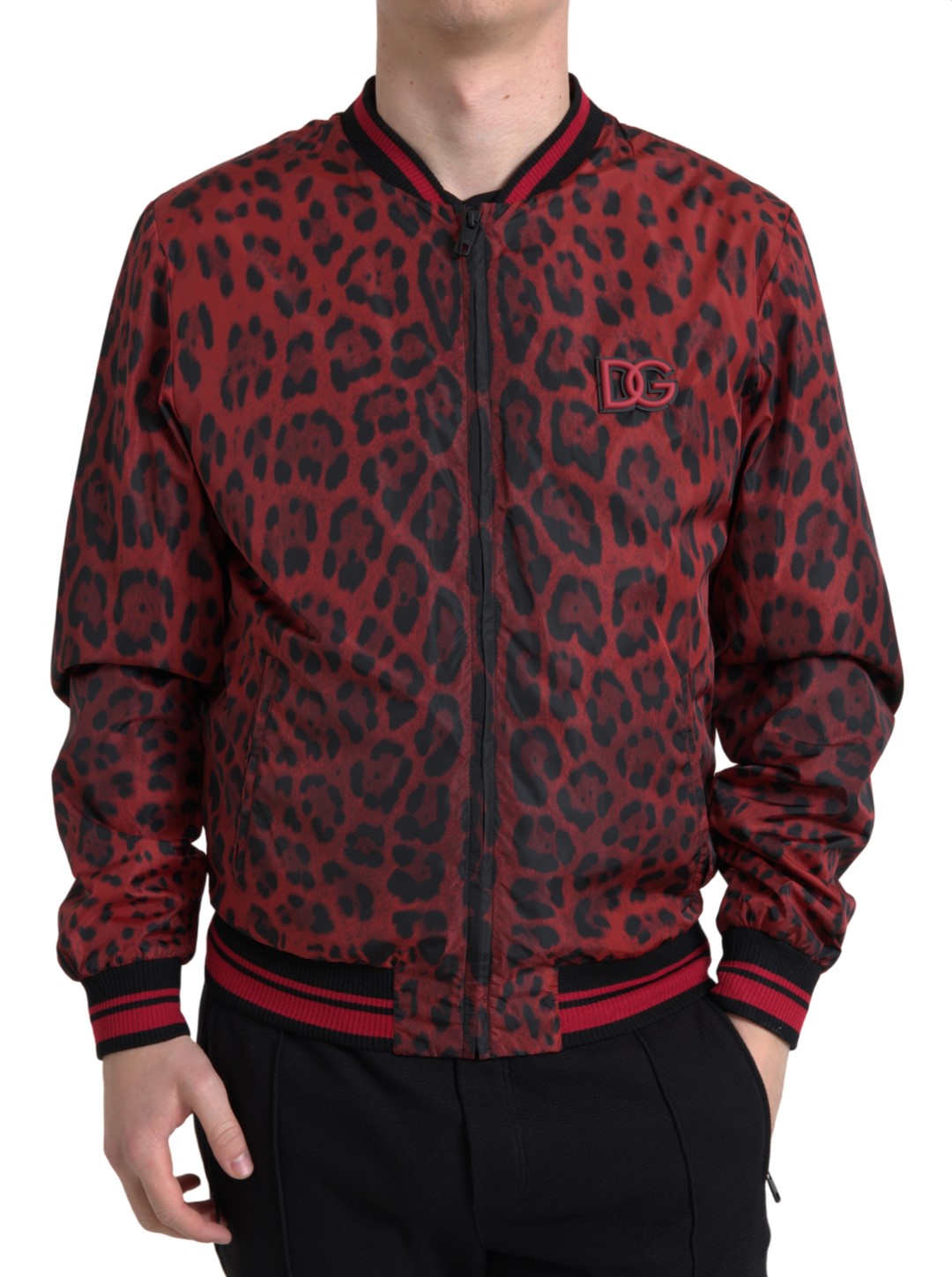 Dolce &amp;amp; Gabbana Röd Leopard Bomber Kort Kappa