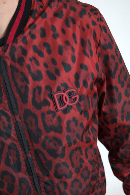 Dolce &amp;amp; Gabbana Röd Leopard Bomber Kort Kappa