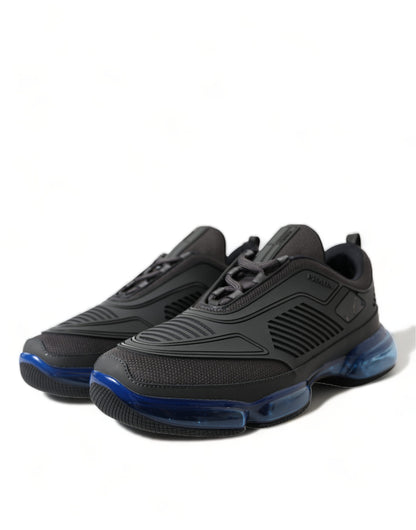 Prada Svarta Blå Gummi Stickade Slip On Låga Sneakers Skor