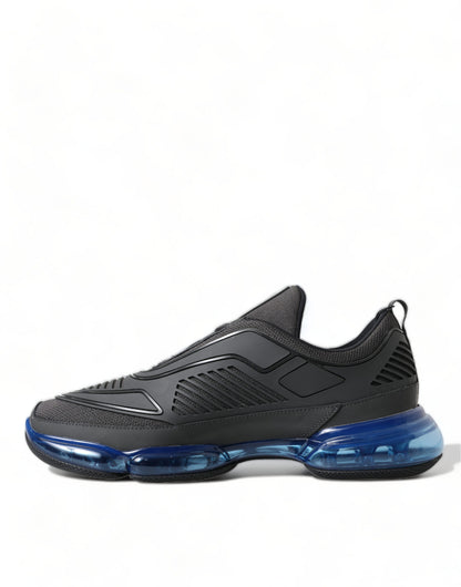 Prada Svarta Blå Gummi Stickade Slip On Låga Sneakers Skor