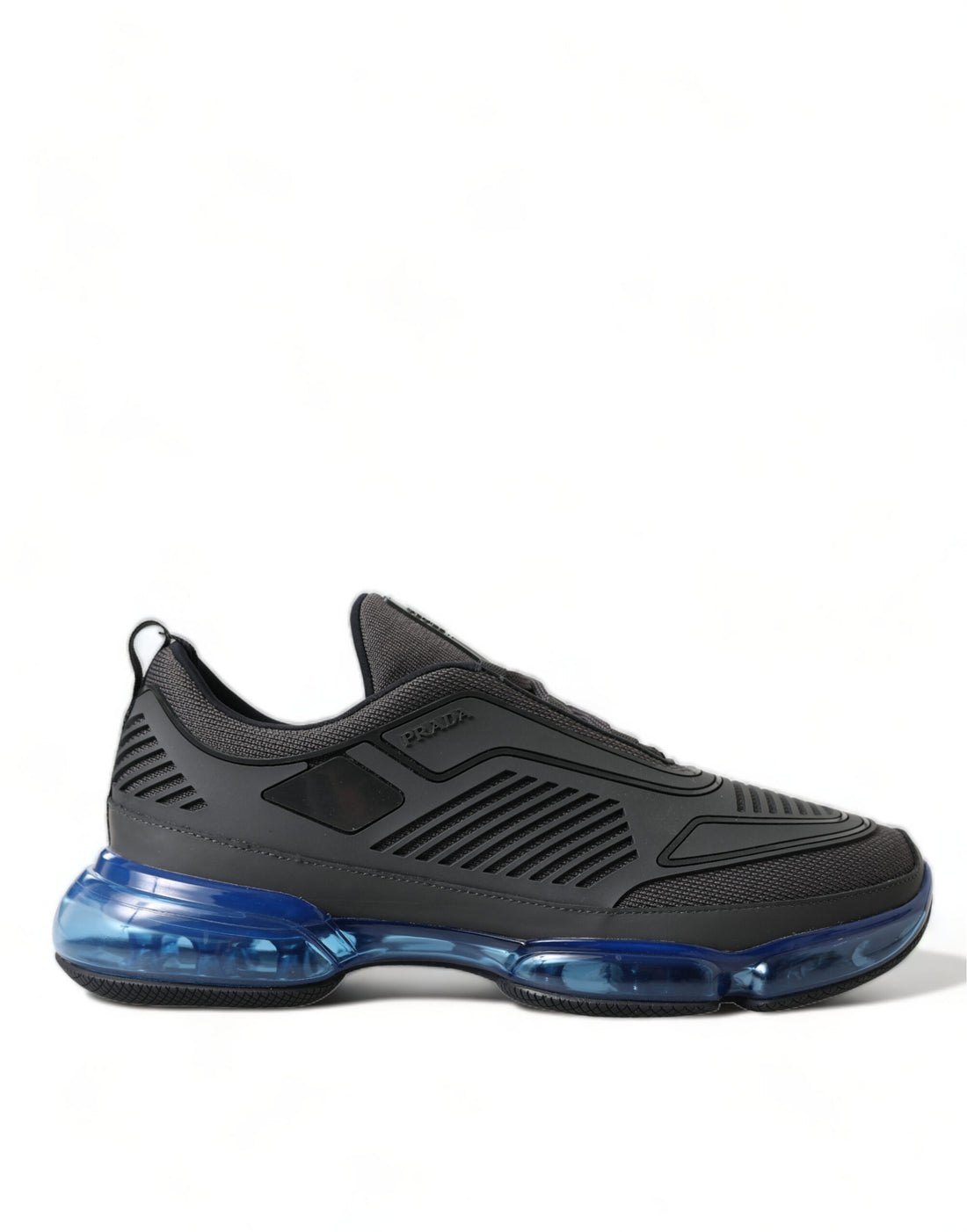Prada Svarta Blå Gummi Stickade Slip On Låga Sneakers Skor