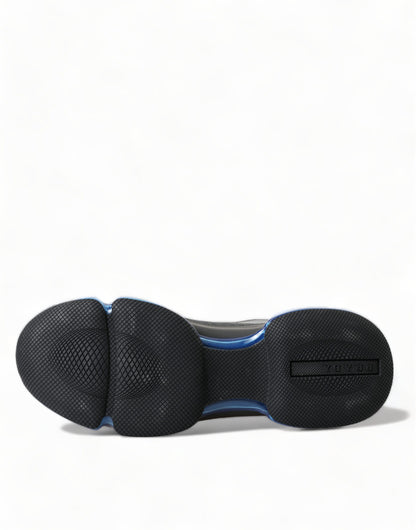Prada Svarta Blå Gummi Stickade Slip On Låga Sneakers Skor