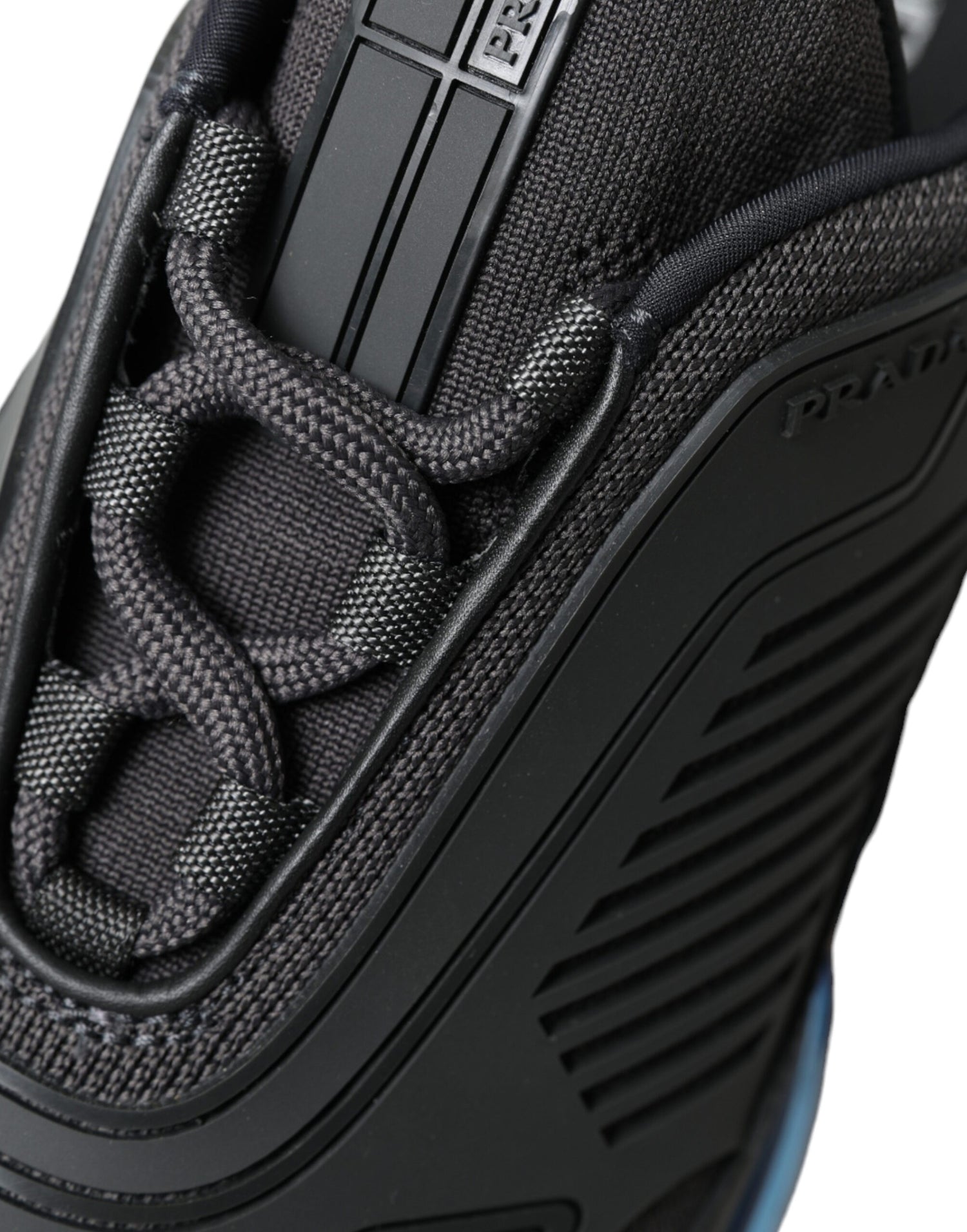 Prada Svarta Blå Gummi Stickade Slip On Låga Sneakers Skor