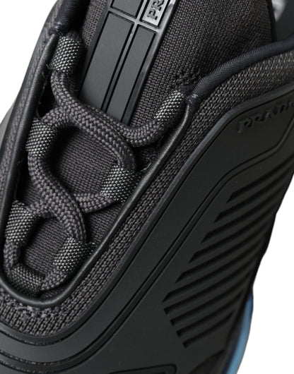 Prada Svarta Blå Gummi Stickade Slip On Låga Sneakers Skor