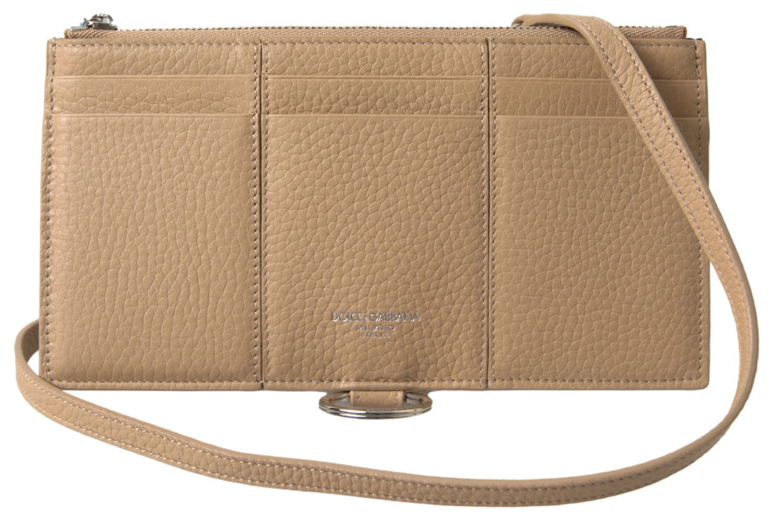 Dolce &amp;amp; Gabbana Beige Läder Axelremsplånbok med Korthållare