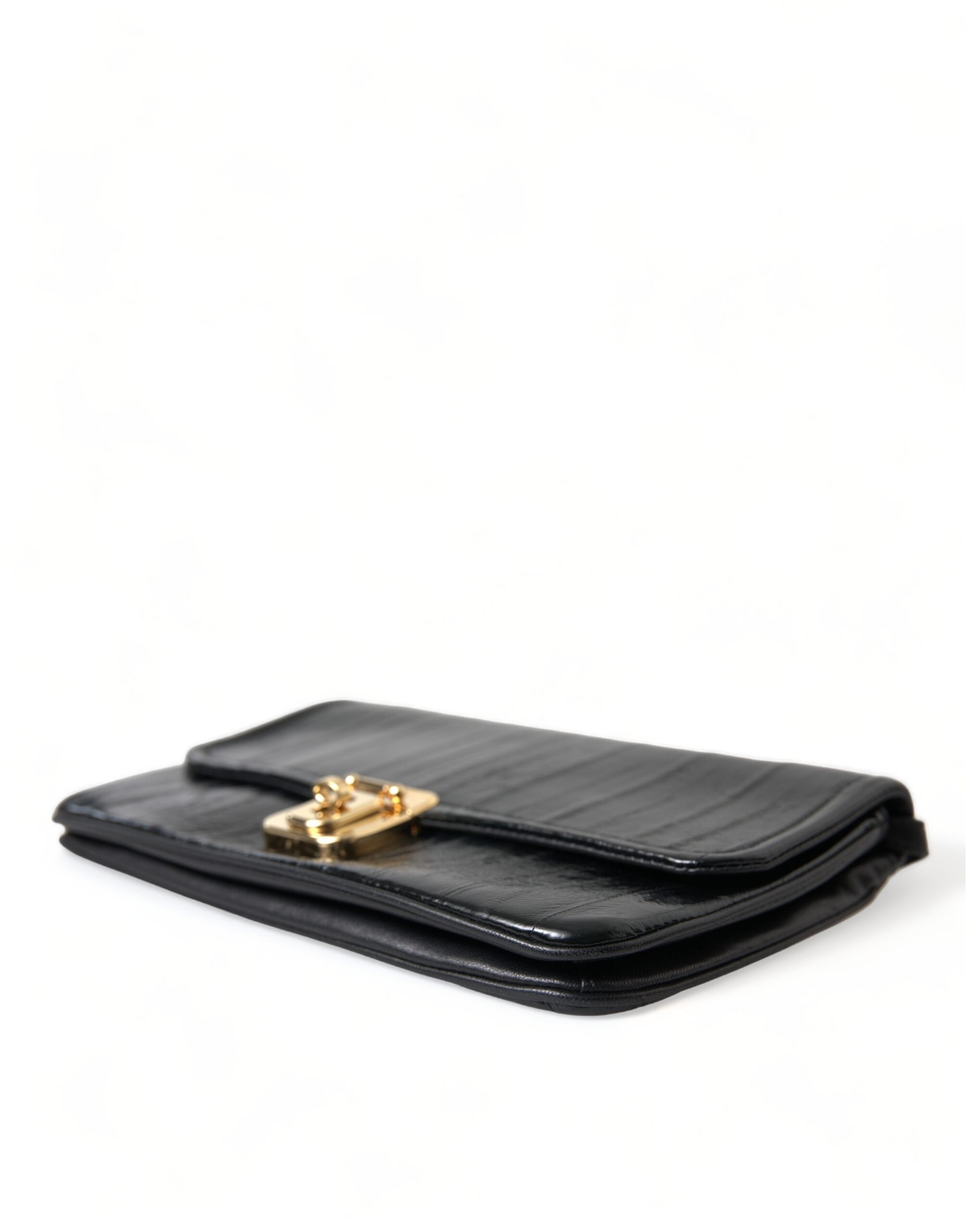 Dolce &amp;amp; Gabbana svart axelväska i läder med ålskinn och dokumentorganisering