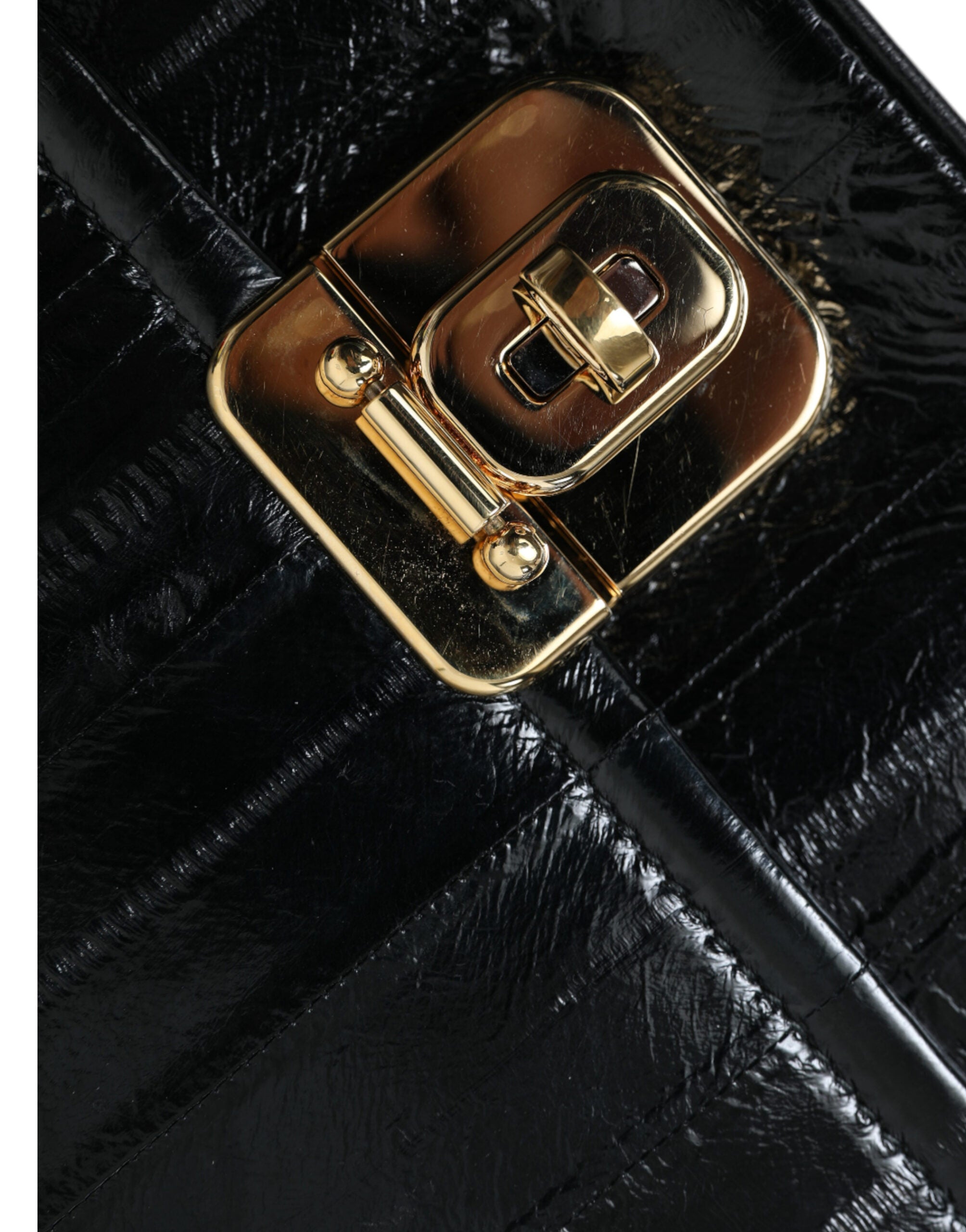 Dolce &amp;amp; Gabbana svart axelväska i läder med ålskinn och dokumentorganisering