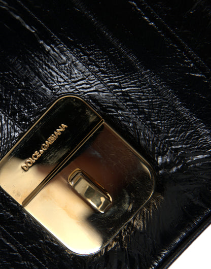 Dolce &amp;amp; Gabbana svart axelväska i läder med ålskinn och dokumentorganisering