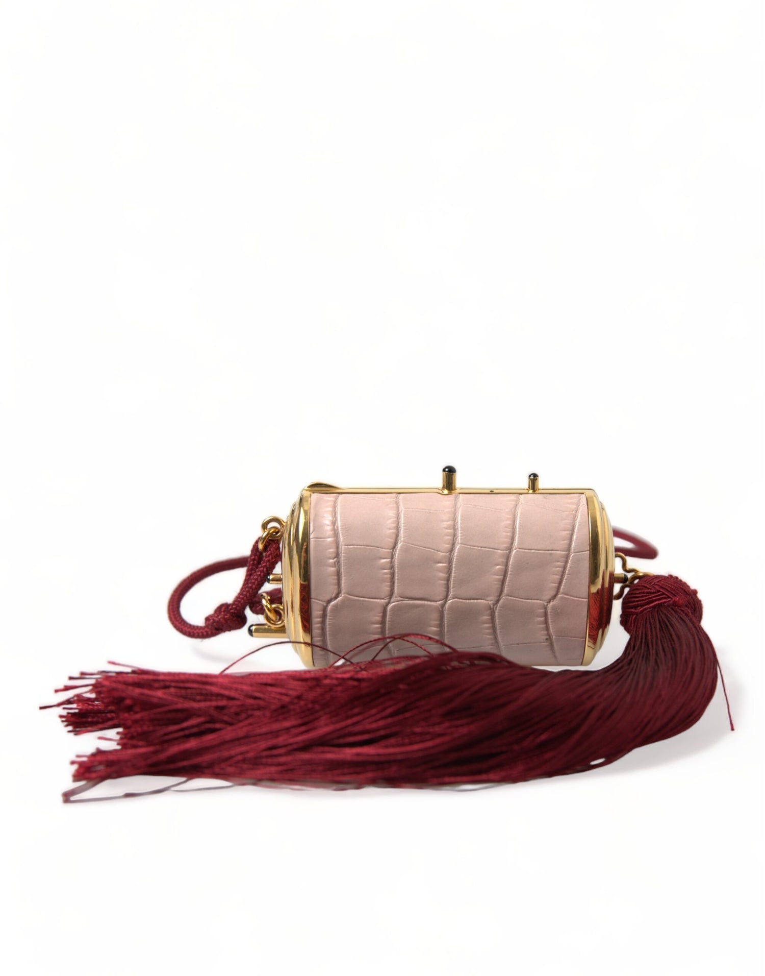 Dolce &amp;amp; Gabbana Rosa Exotisk Läder Mini Spegel Tassel Sminkväska